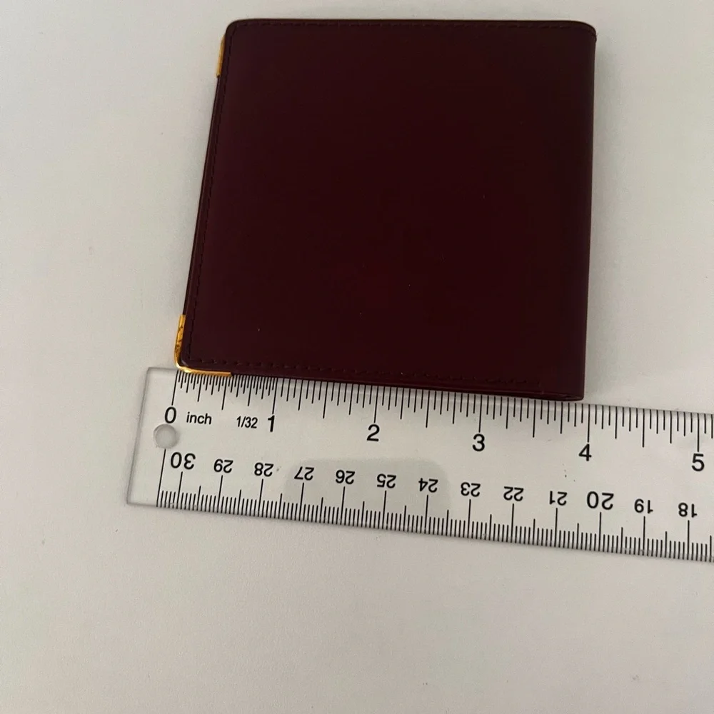Cartier Burgundy Leather Money Clip with Gold Corner Accents